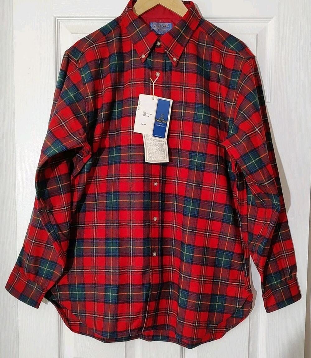 Men's Vintage Pendleton 100% Pure Wool Boyd Tartan Plaid Flannel Shirt - Large